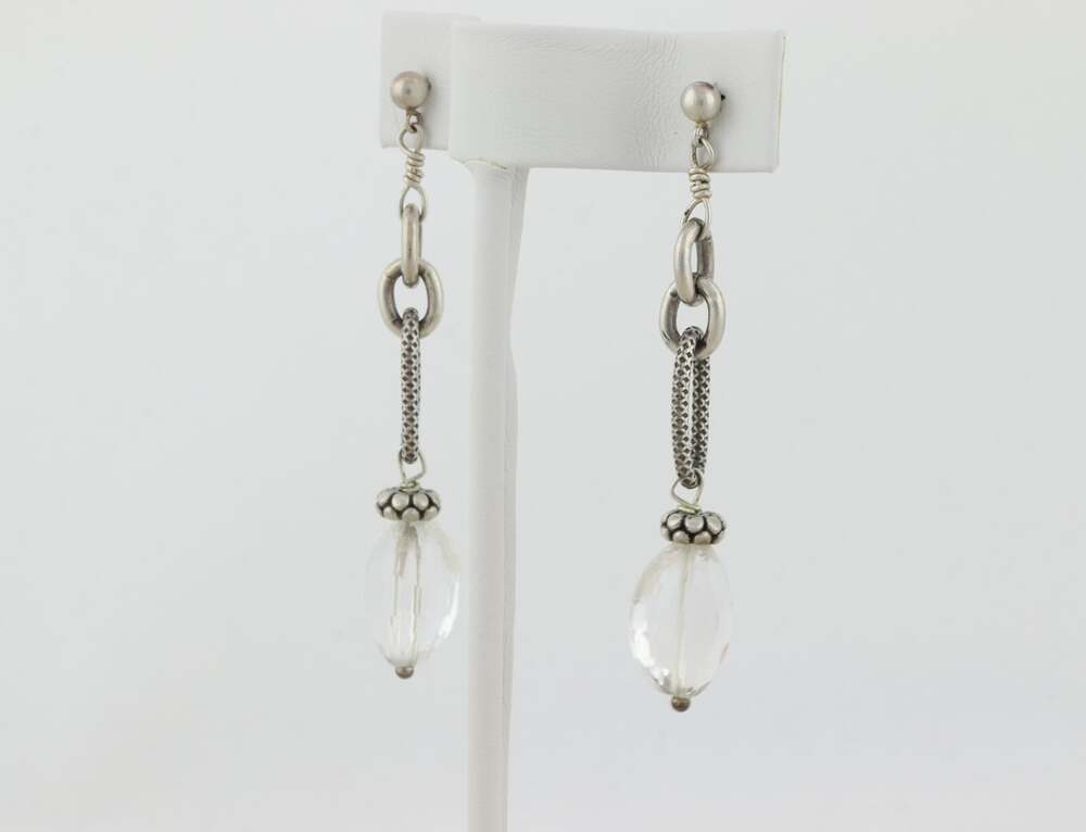 Sterling Silver Quartz Crystal Dangle Drop Earrings 2 1/2" x 3/8"